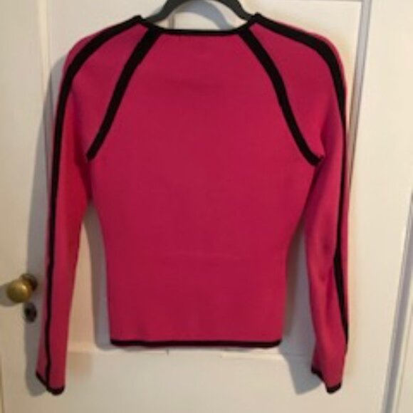 Women's Pierre Cardin Fuchsia Zip Cardigan with Black Trim, Size S - Picture 6 of 6